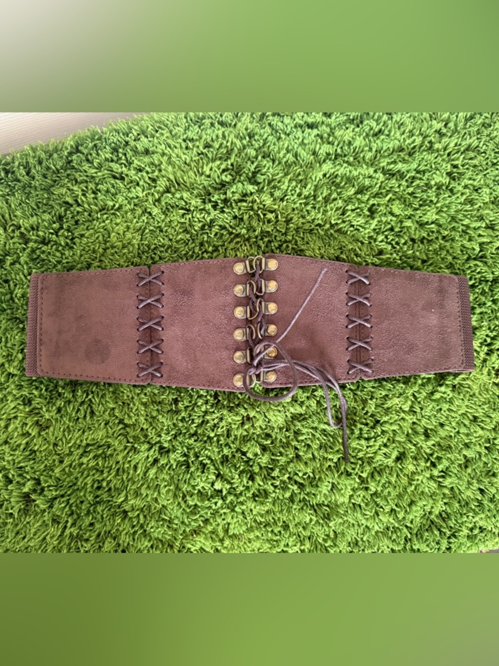 Wide Brown Suede Lace-Up Waist Belt